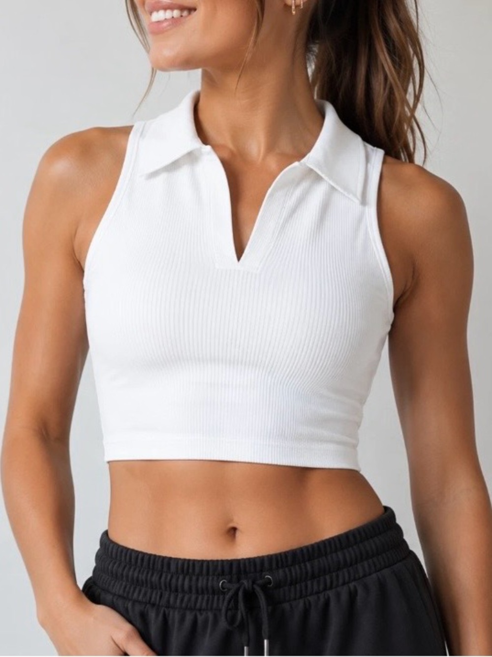 NWOT Athleta Aurora Seamless Ribbed Cropped Polo